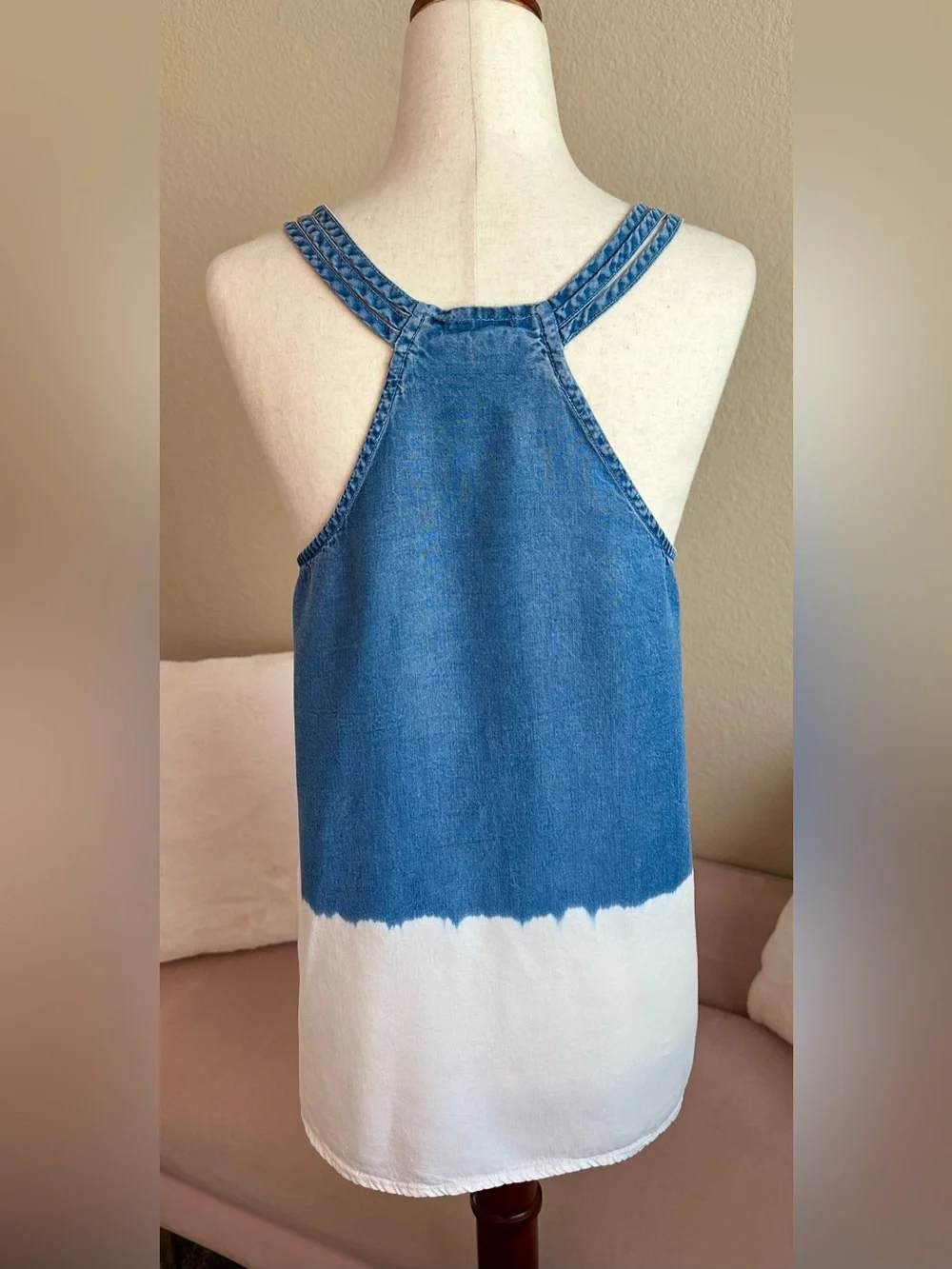 Splendid Tank Top Blue White Dip Dye Chambray Women’s Small Strappy Coastal Soft